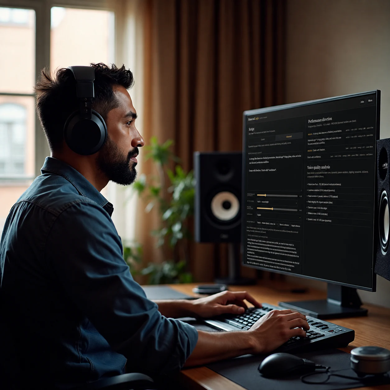 Sound designer reviewing imported audio in the actual MaterialLogix Voice Studio