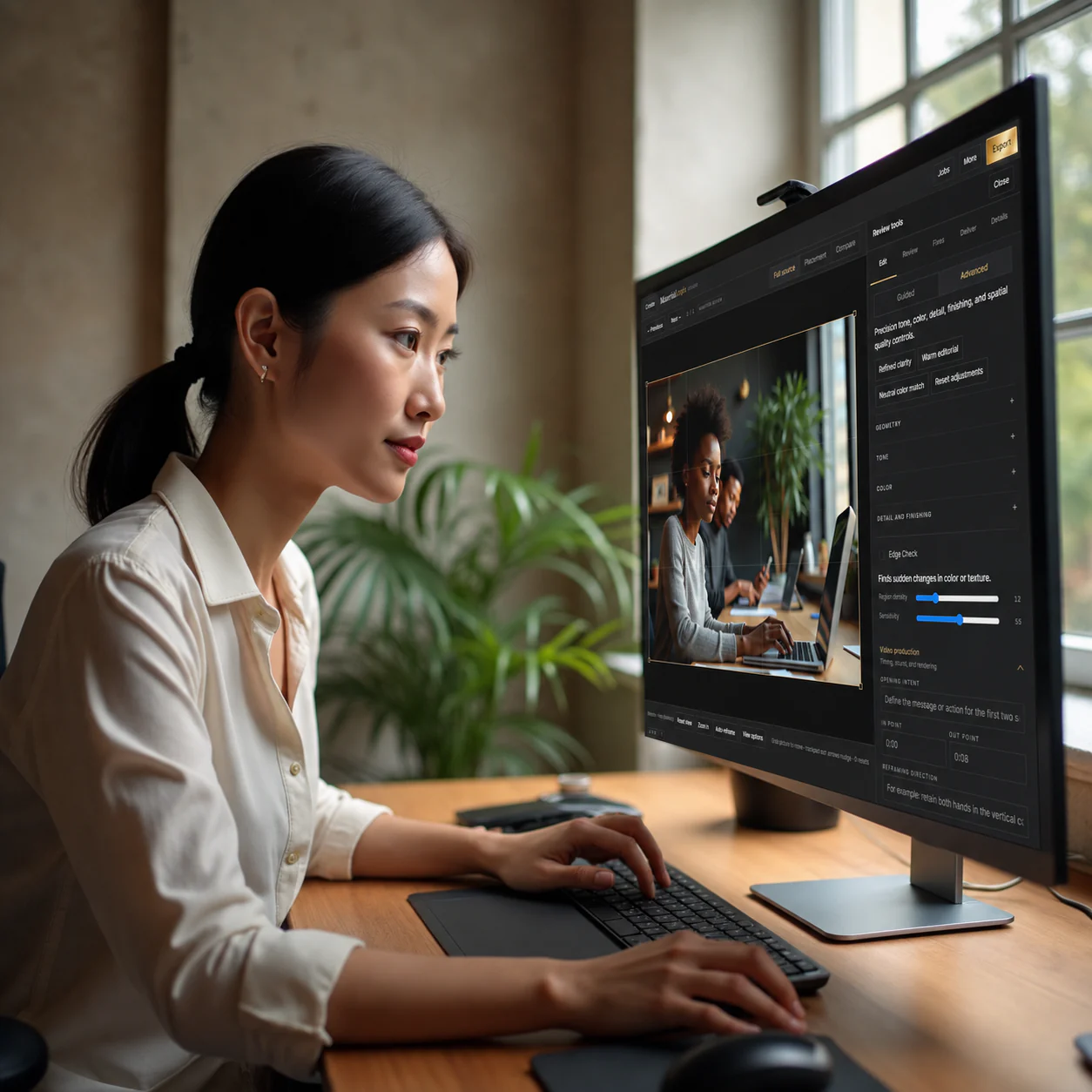 Creative director using a loaded MaterialLogix Photo and Video Studio workspace