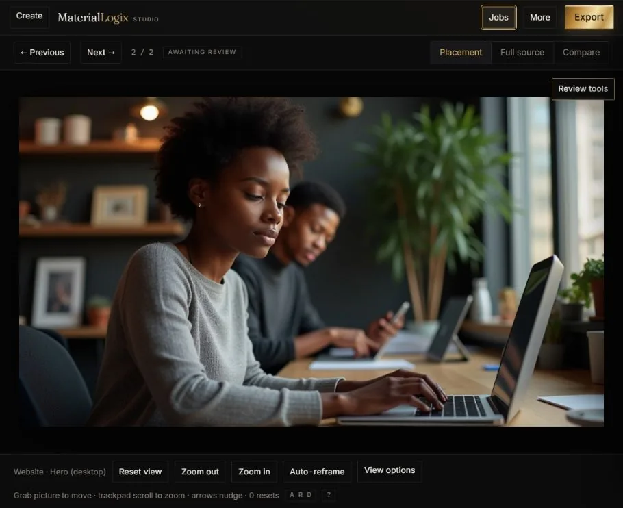Actual MaterialLogix Photo Studio interface