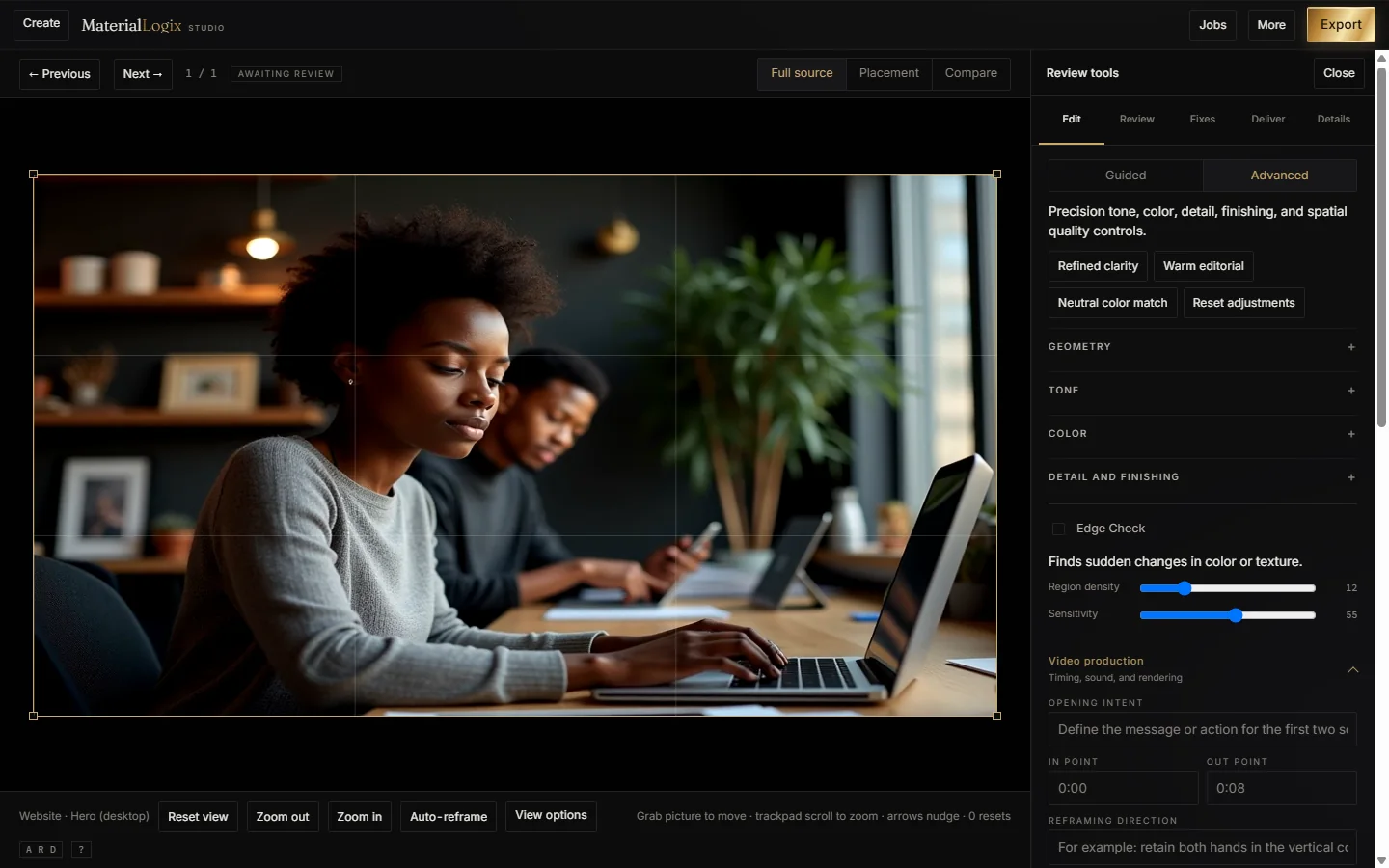 Actual MaterialLogix Video Studio interface